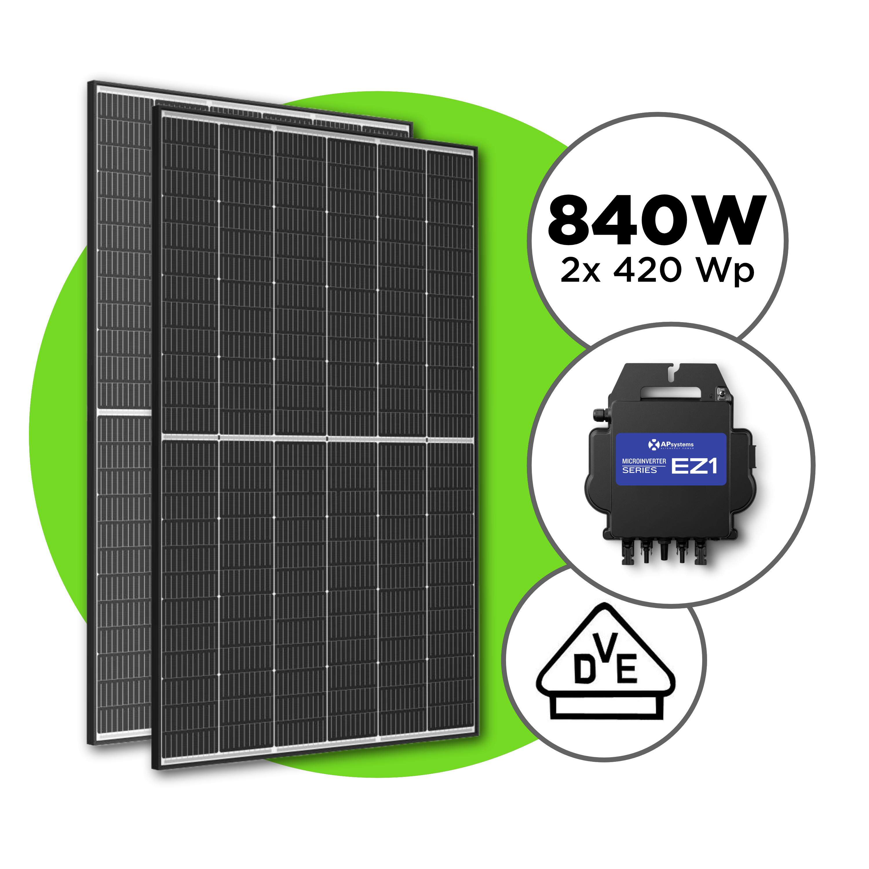 840 Wp Balkonkraftwerk mit 2x Trina Vertex S Modul —  APsystems EZ1 600 W - 800 W / ohne Unterkonstruktion / ohne Kabel