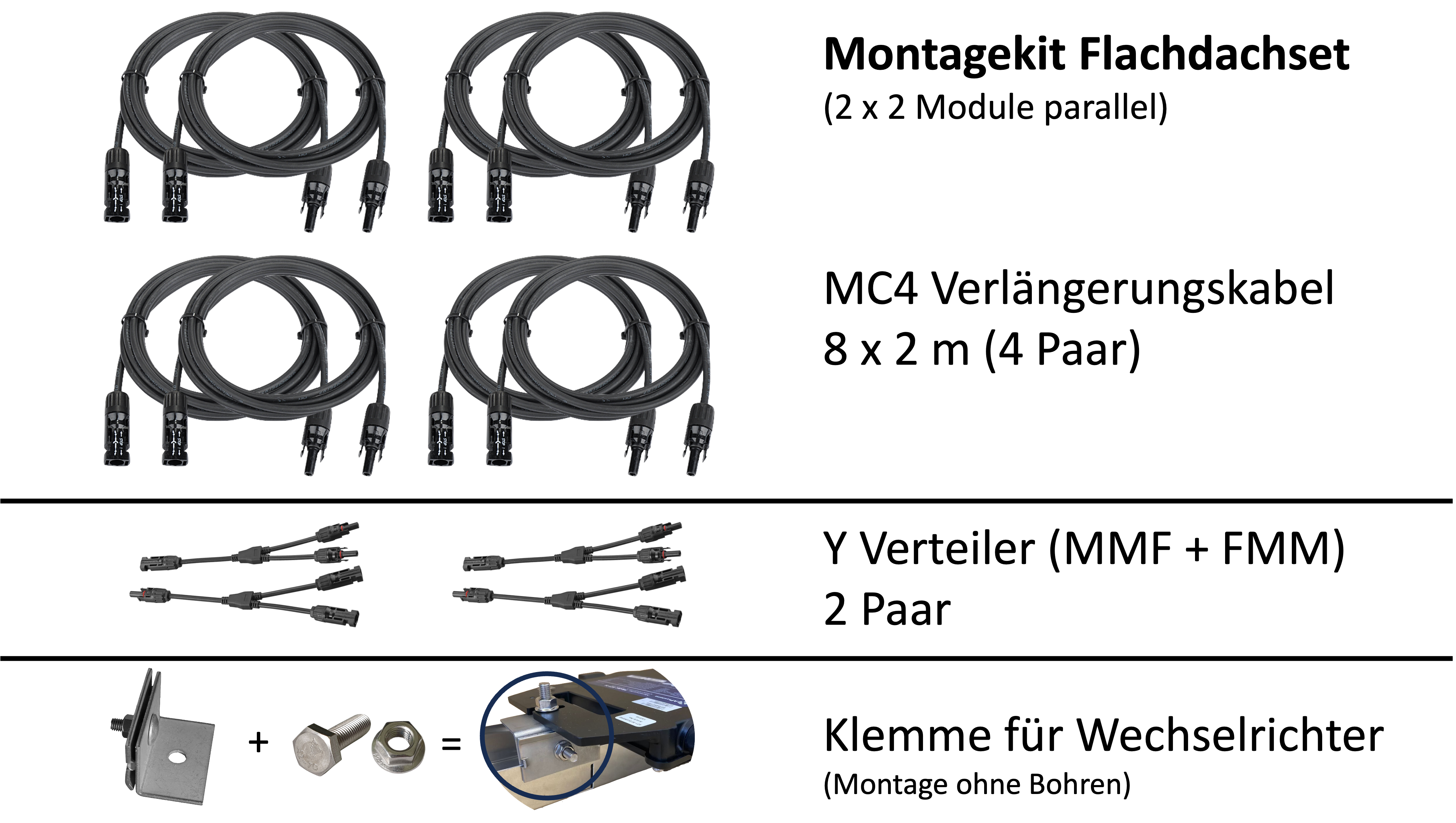 1680 Wp Full Black Balkonkraftwerk mit 4 Modulen — Apsystems 600 W - 800 W / 4er Flachdach Set (2 x 2 Module hintereinander) / ohne Kabel